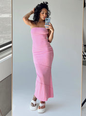front view of model wearing Princess Polly Oscar Midi Dress Pink Square Neck