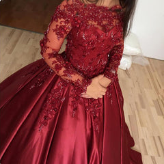 Vintage Muslim Burgundy Wedding Dresses Ball Gown Beaded Lace Women Formal evening gown Robe De Mariee