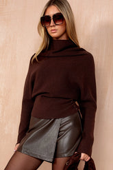Delaney Chocolate Rib Knit High Neck Jumper