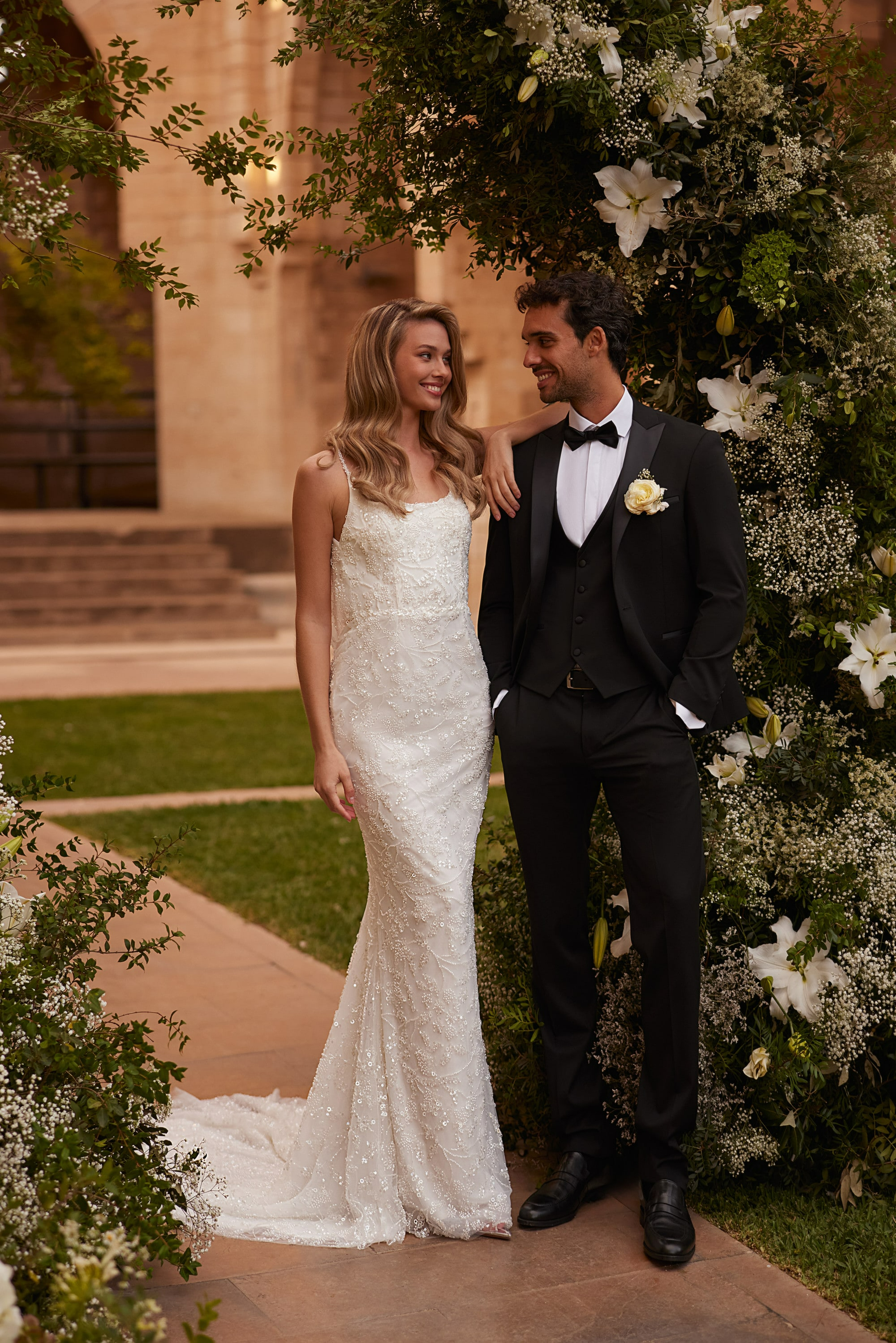 Ivory Mermaid Wedding Dress with Spaghetti Straps – Beaded Cowl Back Wedding Gown with Train Plus Size