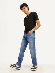 Men's 555 Blue Relaxed Straight Fit Mid Rise Jeans