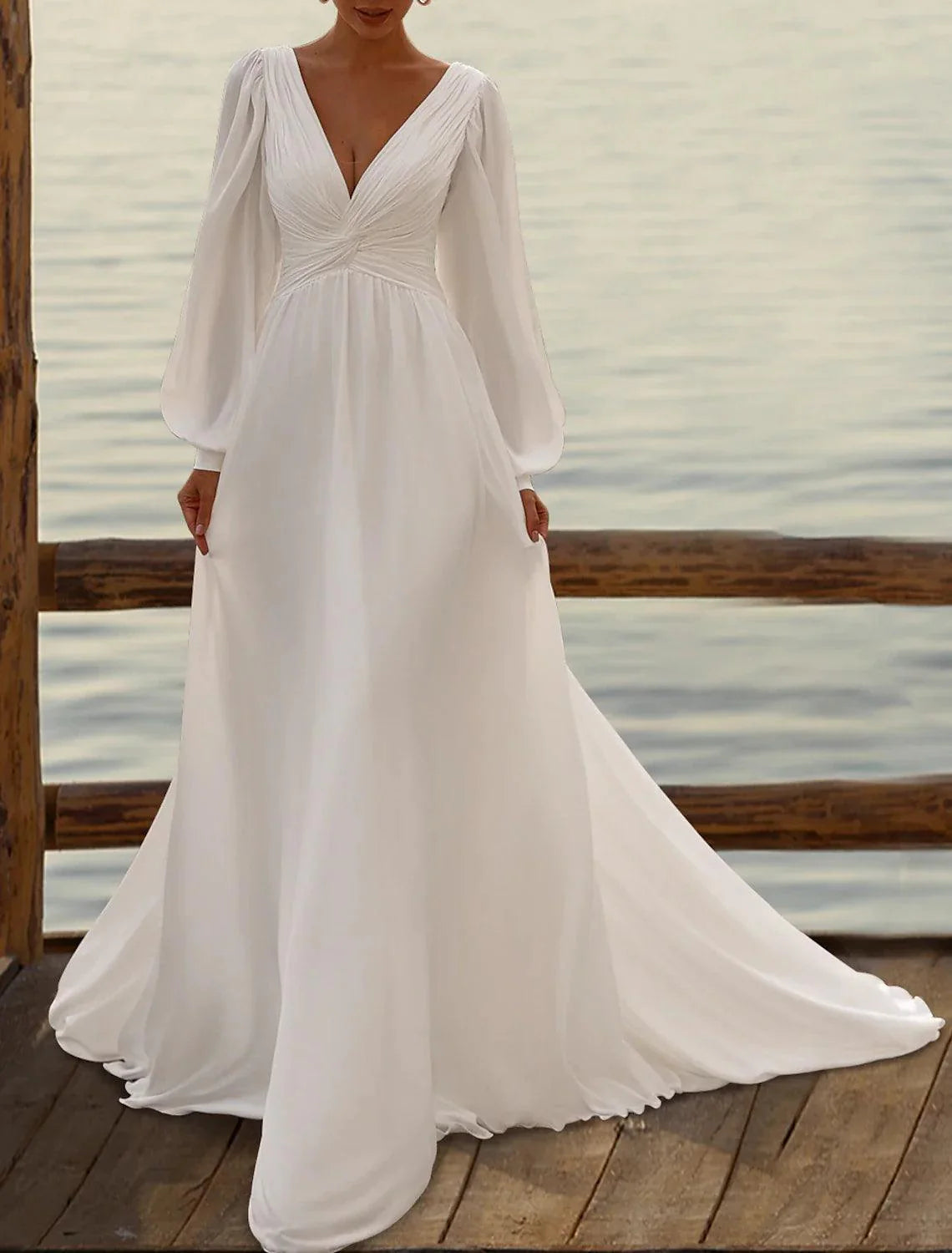 Numbersea Wedding Dresses A-Line Camisole Sleeveless Tea Length Chiffon Bridal Gowns With Pleats Simple Dresses