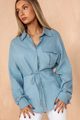 Lyra Blue Linen Drawstring Shirt