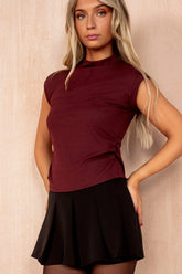Francine Burgundy High Neck Ruched Top