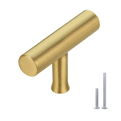Akicon Brushed Gold Kitchen T Bar Cabinet Pulls 100% Solid Brass Drawer Knob