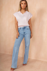 Brie Pink Knit Sleeveless Polo Top