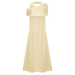 Yellow One Shoulder Satin Maxi Dress