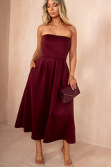 Saskia Plum Bandeau A-Line Midi Dress