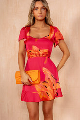 Lorna Pink and Orange Satin Floral Dress