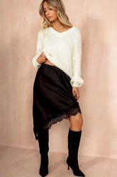 Imani Black Satin Lace Asymmetric Skirt