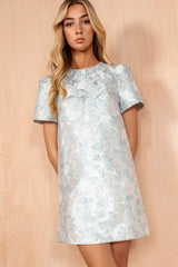 Keisha Blue Jacquard Mini Shift Dress
