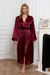 Long Silk Robe – Burgundy Red Dressing Gown