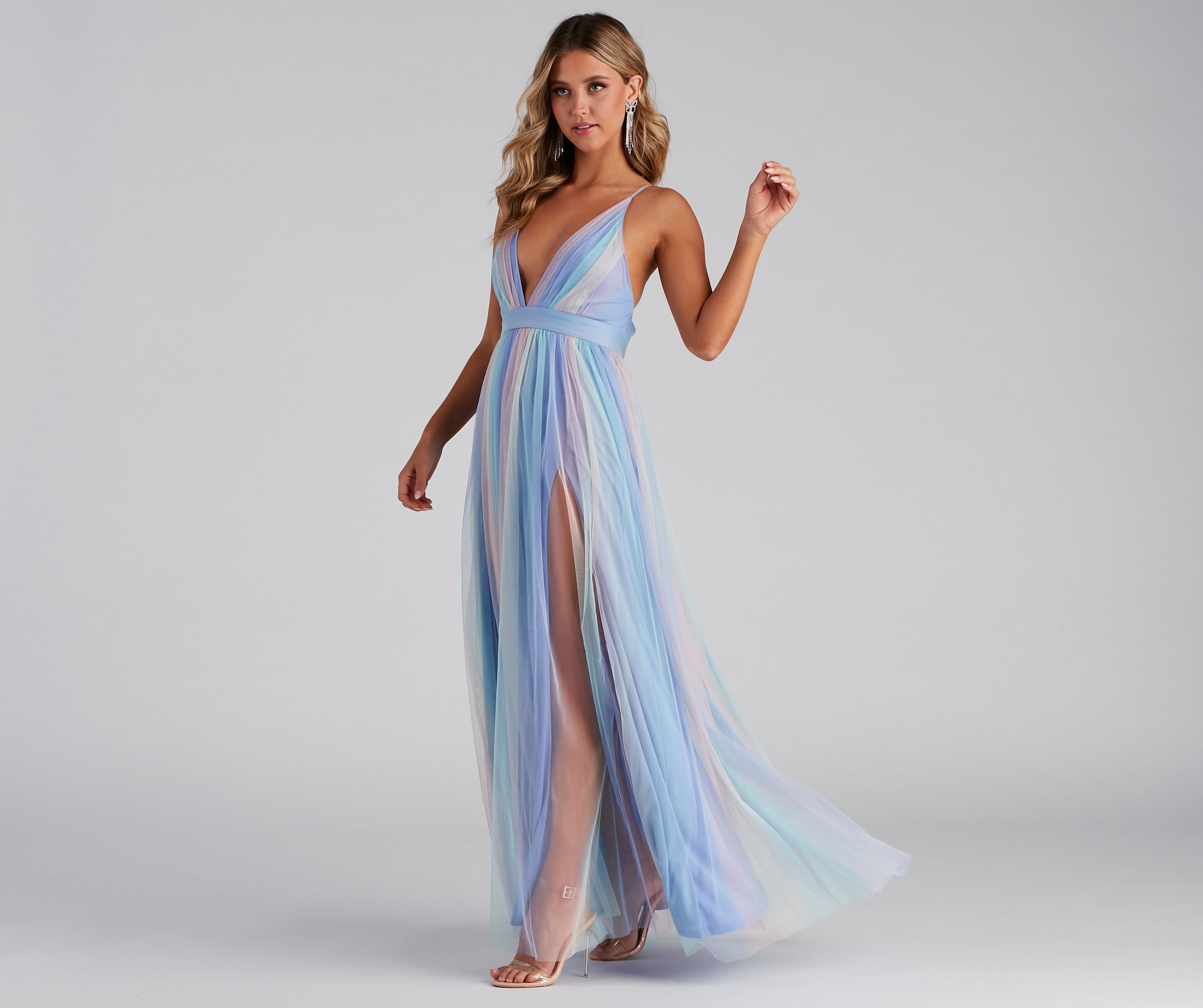 Nylah Pleated Rainbow A-Line Dress is a stunning choice for a bridesmaid dress or maid of honor dress, and to feel beautiful at Prom 2023, spring weddings, formals, & military balls!