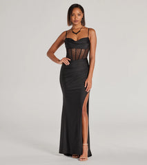 Feel polished and confident in the Sadie Rhinestone Corset Open Back Mermaid Formal Dress, a black prom dress designed with luxe fabric and modern detail that shows off your vibe.
