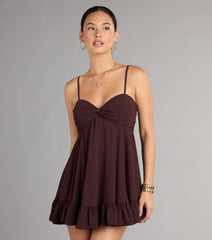 Find a dress like the Perfectly Pretty Tie Back Chiffon Babydoll Dress in brown, featuring a flattering fit, modern design, and versatile style for any occasion.