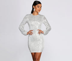 Long Sleeve Sequin Mini Dress helps create the best bachelorette party outfit or the bride's sultry bachelorette dress for a look that slays!