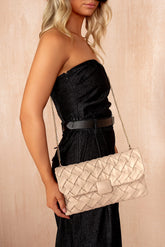 Azaria Nude PU Woven Detachable Chain Bag