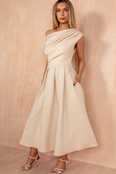 Betty Nude Asymmetric Midi Dress