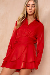 Keira Red Shimmer Shirt Dress