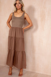 Casey Mocha Tiered Maxi Dress