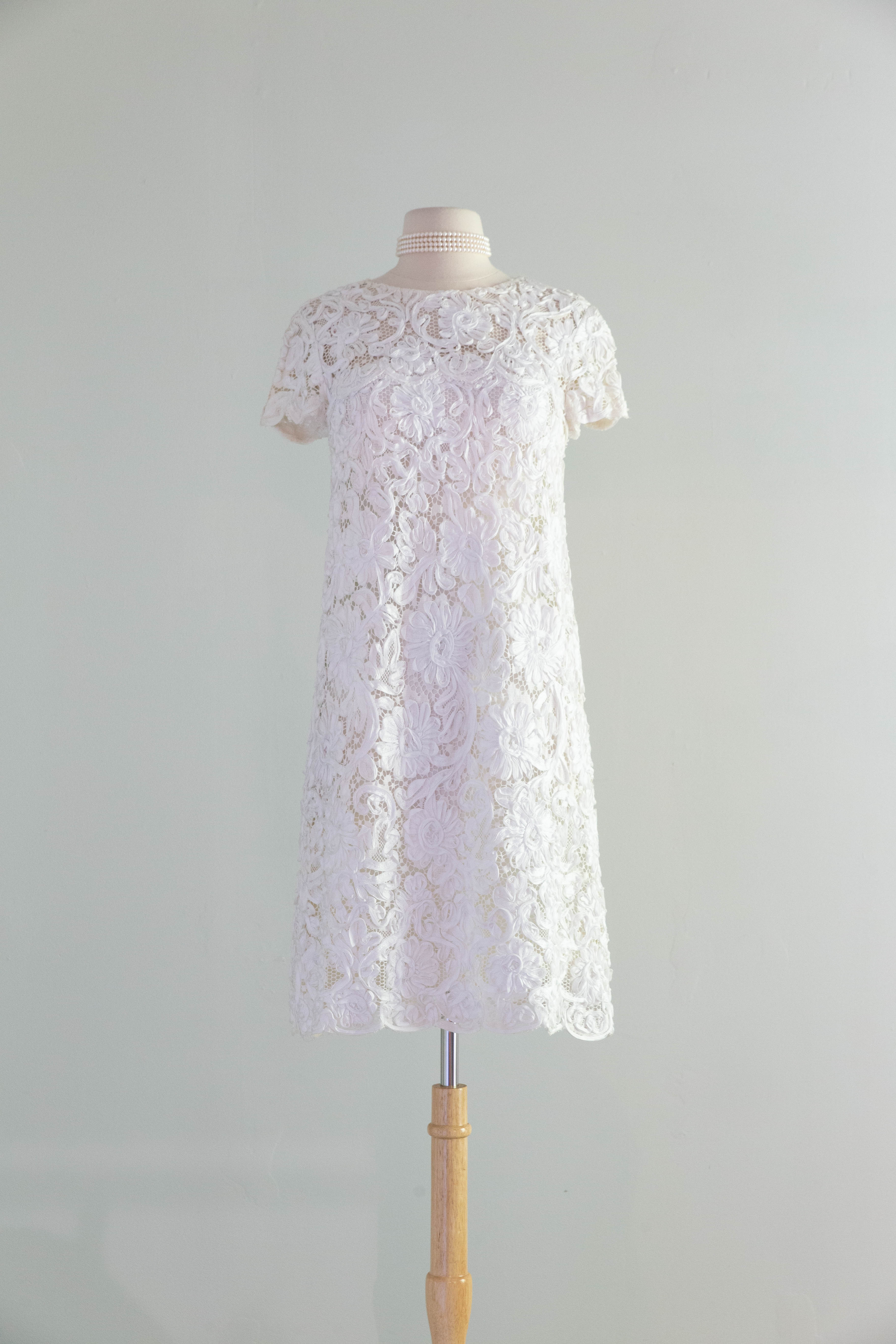 Adorable 1960's Ivory Soutache Cocktail Dress From Saks Fifth Ave / S