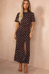 Teagan Chocolate Polka Dot Midi Dress