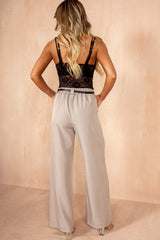 Gloria Taupe Belted Pleated Trousers