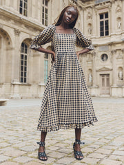 Grace Midi Dress - Black & Tan Check