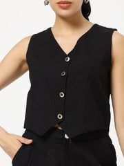 Black - Linen Blend Waistcoat