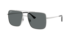 Ray-Ban Sunglasses 0RB3758 003/8156 Unisex feature a silver metal frame, double bridge, black rectangular lenses, and slim arms with black tips. The white Ray-Ban logo appears on the upper left lens. UPC: 8056262465028.