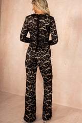 Lavina Black Lace Contrast Draped Waist Jumpsuit