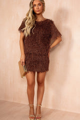 Jade Chocolate Faux Feather Sparkle Top