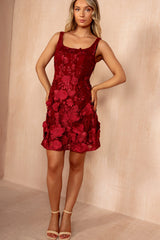Celeste Berry 3D Floral Mini Dress