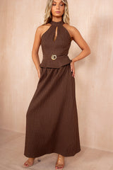 Pia Chocolate Textured Maxi Skirt