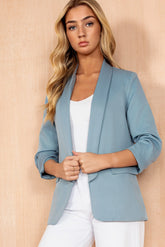 Maxine Duck Egg Ruched Sleeve Blazer