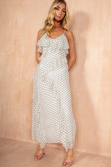 Sammie White Chiffon Polka Dot Frill Dress