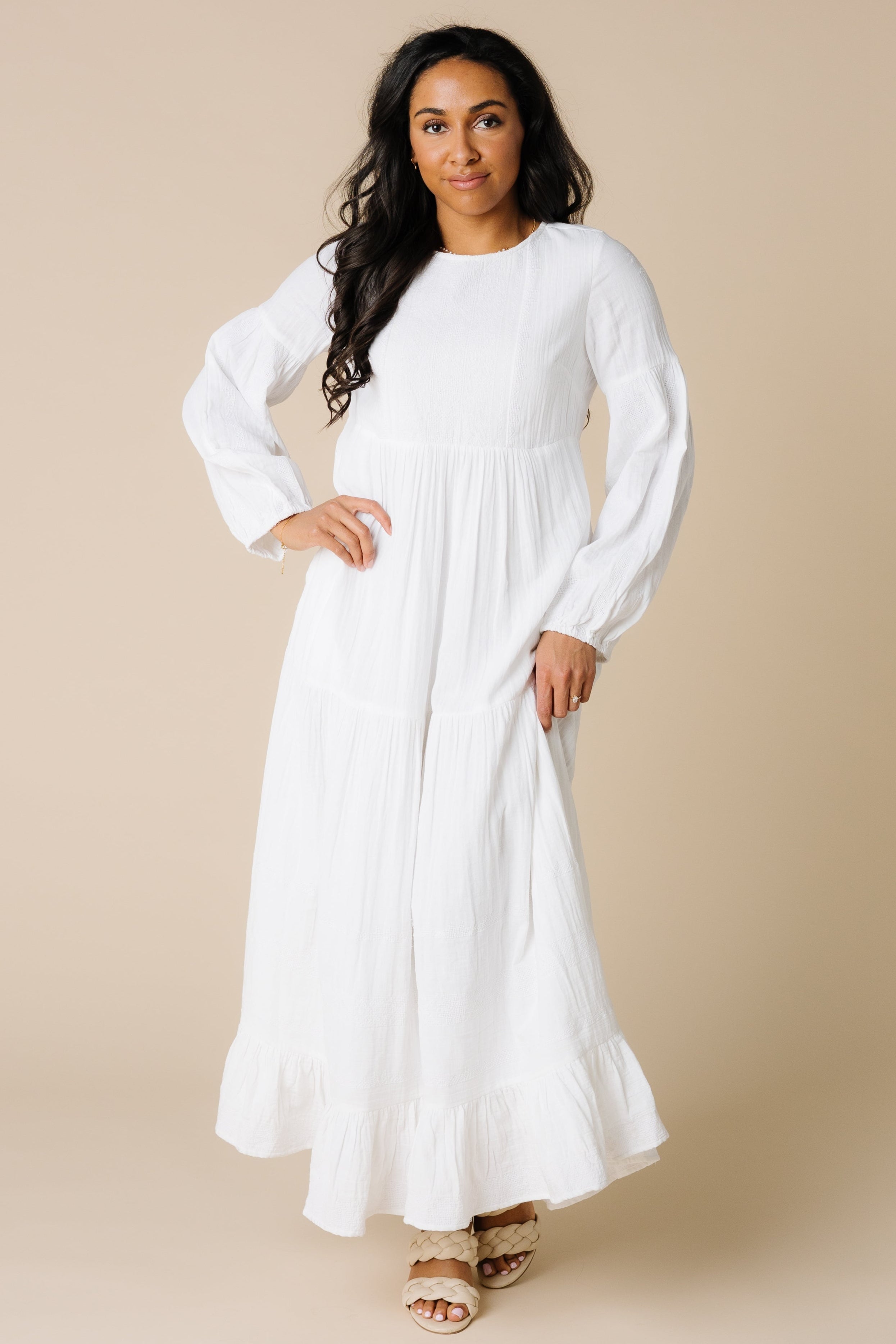 Citrus by Brass and Roe modest long sleeve all white maxi