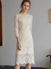 Round Neck White Lace Dress