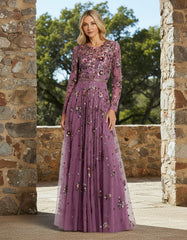 Mother of the Bride Dresses Floral Sequin Long Sleeve Mother of the Bride Dress Raspberry