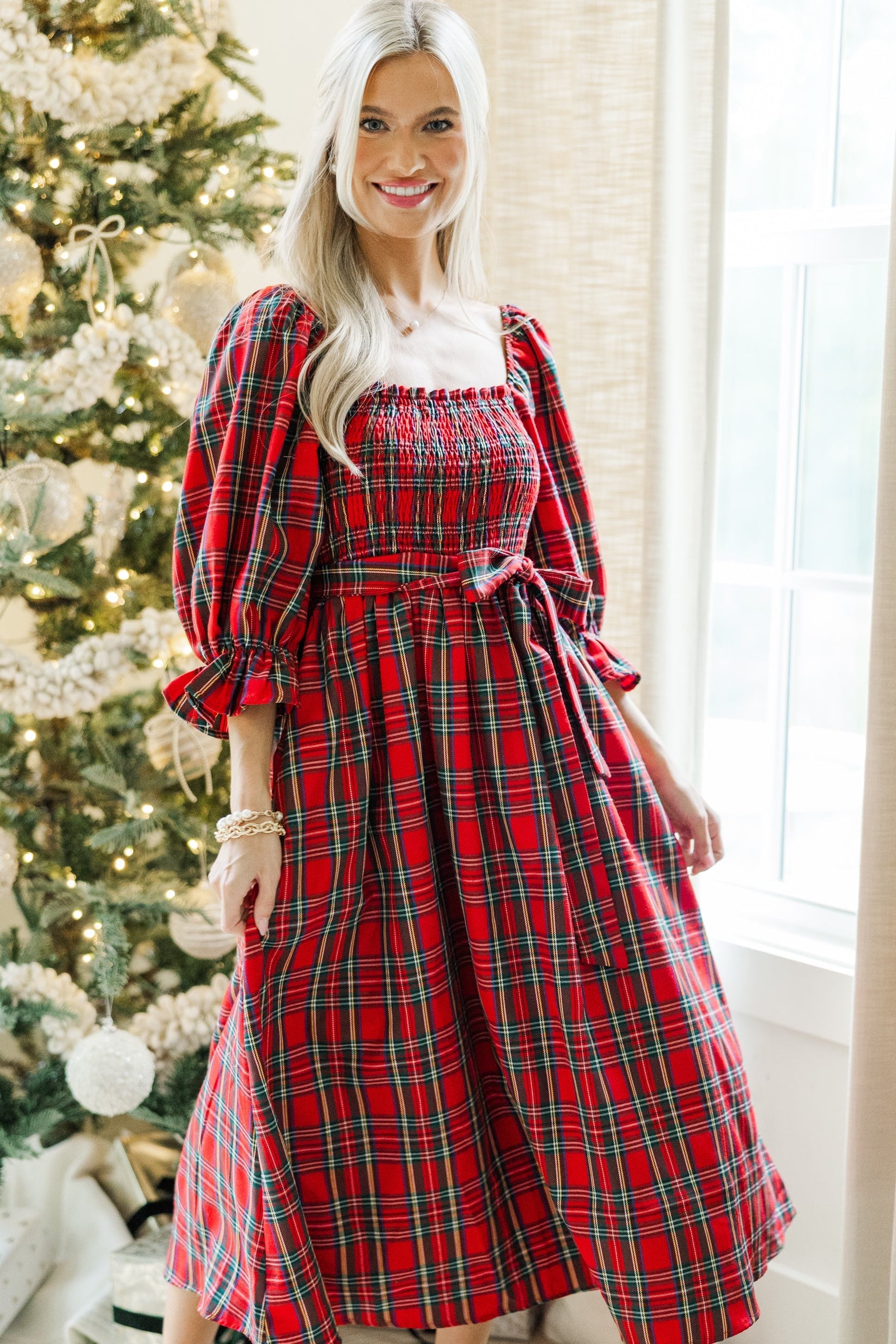 All I Want Red Tartan Plaid Midi Dress