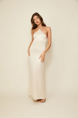 GLOSSY HALTER MAXI DRESS
