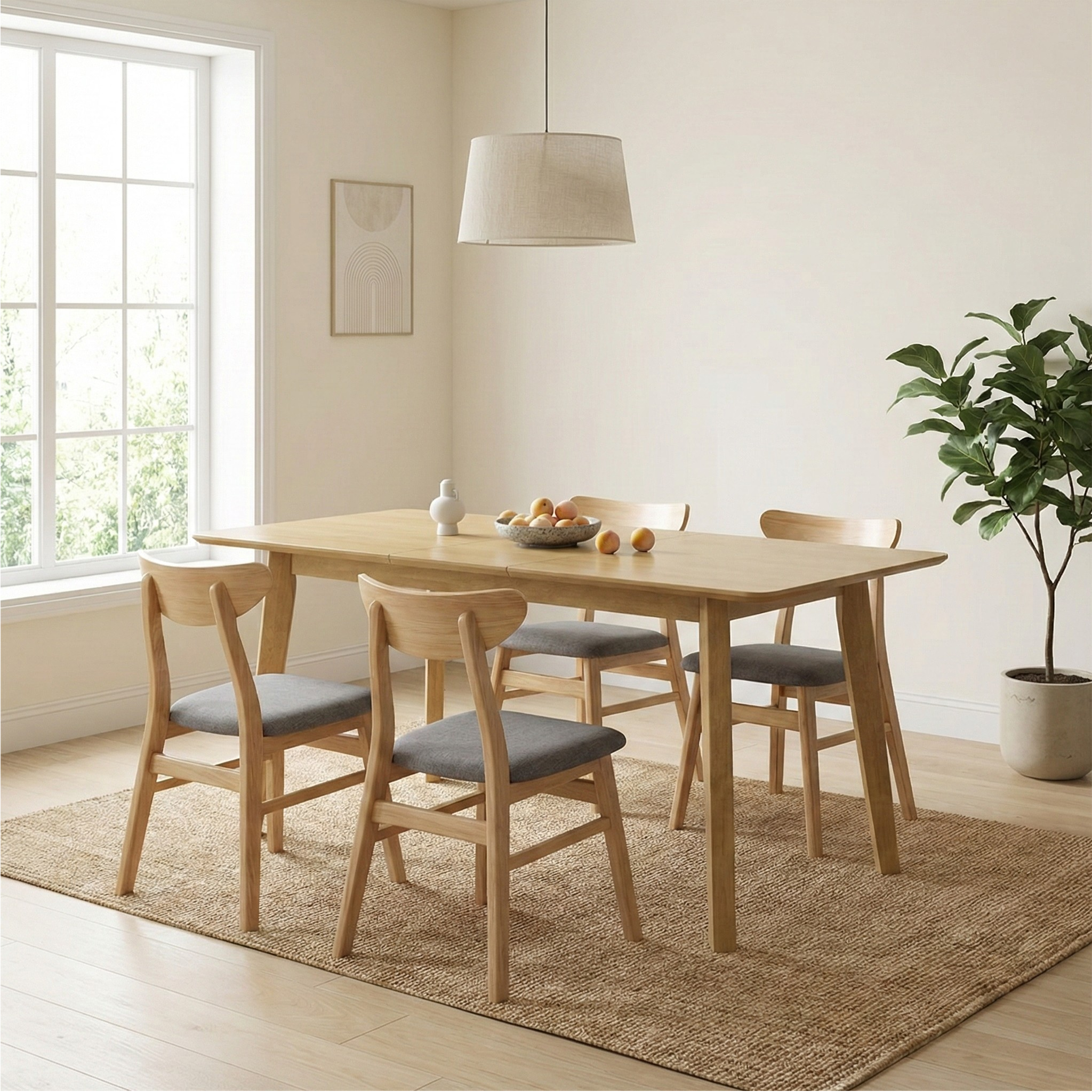 Loft Hansan Extendable Dining Table with 4 chairs, Natural Wood