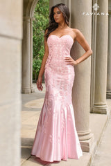 Strapless Light Pink Mermaid Satin Dress With Sequin Appliqué | 11271