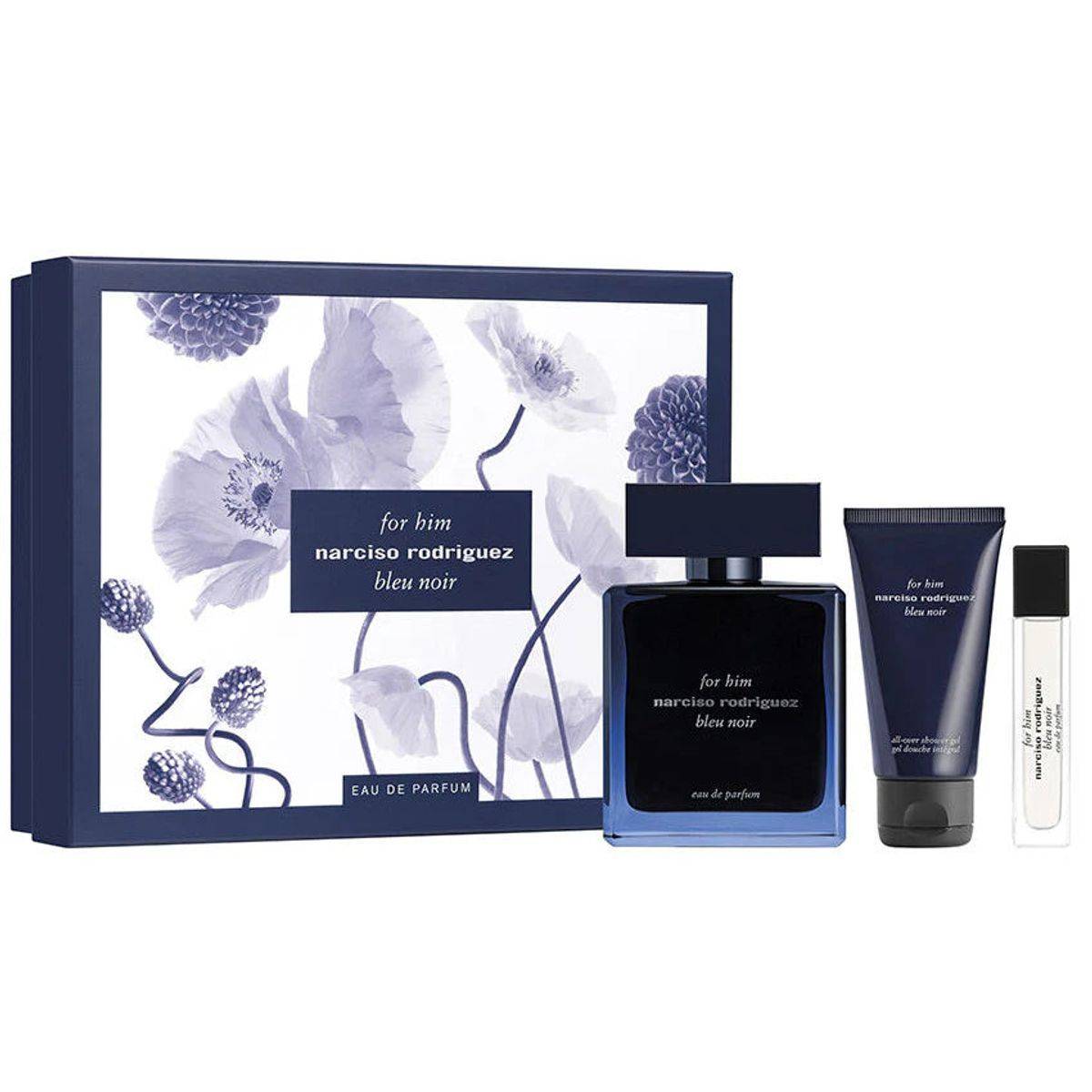 Narciso Rodriguez Bleu Noir For Him Eau de Parfum 100ml + Eau de Parfum 10ml Purse Spray + Shower Gel 50ml Gift Set