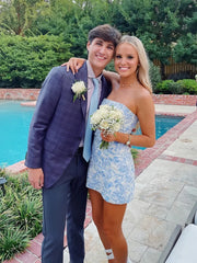 Chic Light Blue Sheath Strapless Short Homecoming Dress