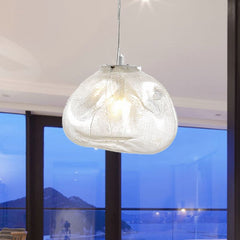 Cloud Shaped Pendant Light Contemporary Clear/Smoke Gray Hand-Blown Glass 1 Bulb Indoor Hanging Lamp