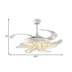 42.5" Wide White Heart/Leaf/Snail Semi Flush Modern Acrylic 4-Blade LED Pendant Fan Lighting for Dining Room