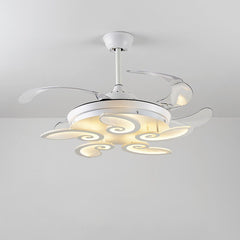 42.5" Wide White Heart/Leaf/Snail Semi Flush Modern Acrylic 4-Blade LED Pendant Fan Lighting for Dining Room