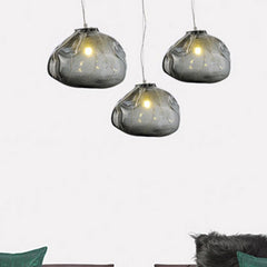Cloud Shaped Pendant Light Contemporary Clear/Smoke Gray Hand-Blown Glass 1 Bulb Indoor Hanging Lamp