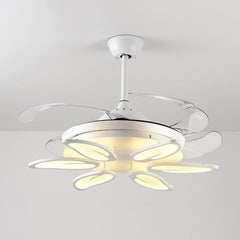 42.5" Wide White Heart/Leaf/Snail Semi Flush Modern Acrylic 4-Blade LED Pendant Fan Lighting for Dining Room